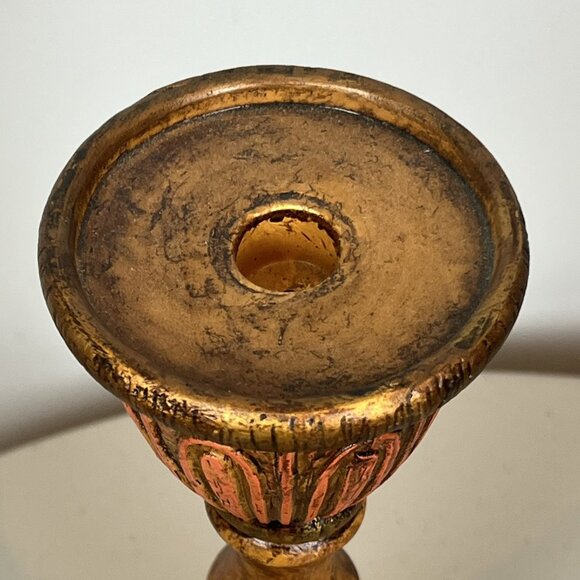 Carved Candle Holder Colorful Wood Slight Gold Tones 12” - Picture 7 of 12